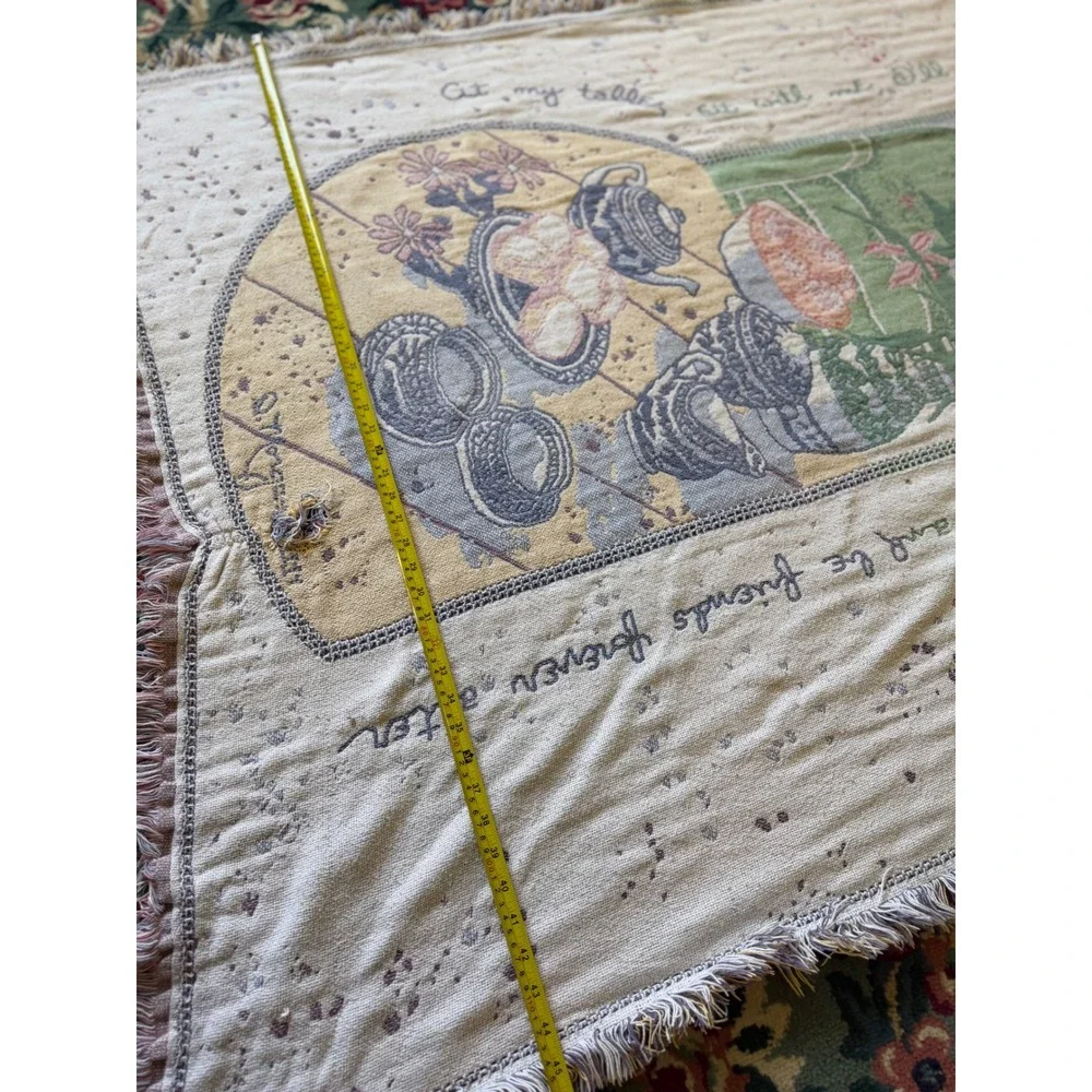 Vintage D Morgan Tea Time Woven Tapestry Throw Blanket Cottagecore‎ Fringe 69x46